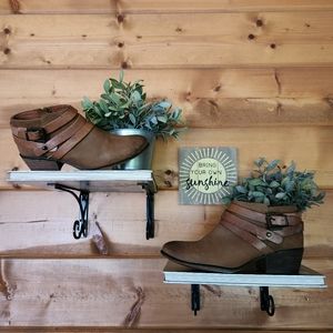 Steve Madden 💜Regent Brown Leather Ankle Booties Western Block Heel Shoes Sz 6M